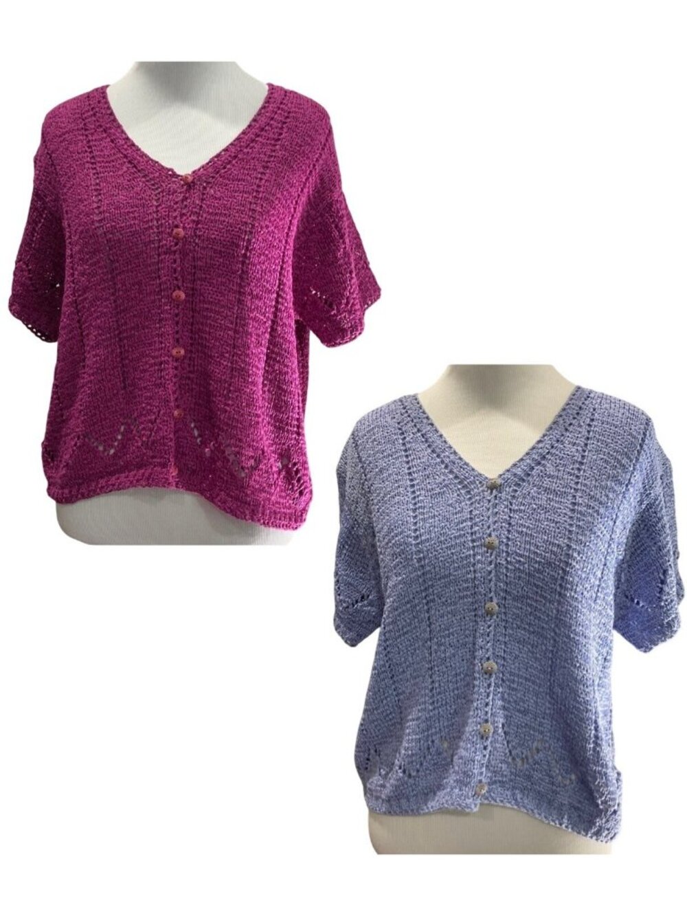 2 Vintage 90s Cottagecore Cardigan Lot PM Crochet Granny Festival Retro Coastal